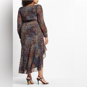 Metallic Printed Faux Wrap Ruffle Hi-Lo Maxi Dress